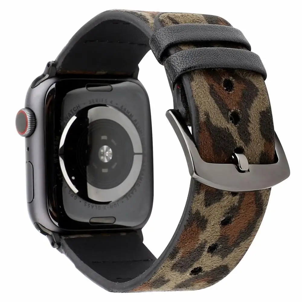 

Green Leopard Genuine Leather Watchband for Apple Watch Band 38mm 40mm 42mm 44mm Women's Wrist Bracelet iwatch Strap Belt.