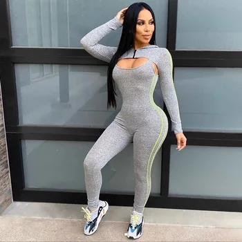 

New 2020 Spring Women Hot Fashion High Street Pencil Jumpsuits Casual Body-con O-Neck Hoodie Sexy Long Pants Slim Long Jumpsuit