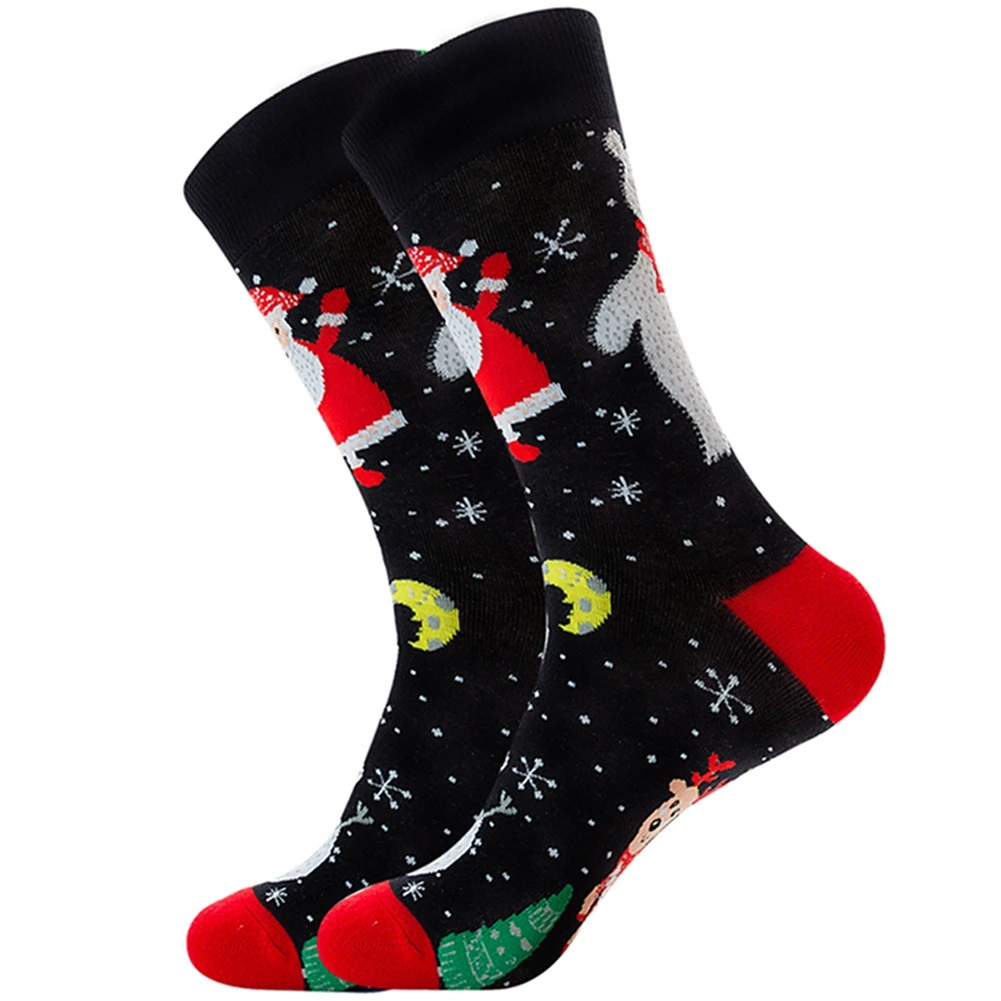 Мужские и женские носки с рождественским принтом, носки унисекс, удобные зимние теплые хлопковые носки, носки с принтом Санты и лося для взрослых - Цвет: D