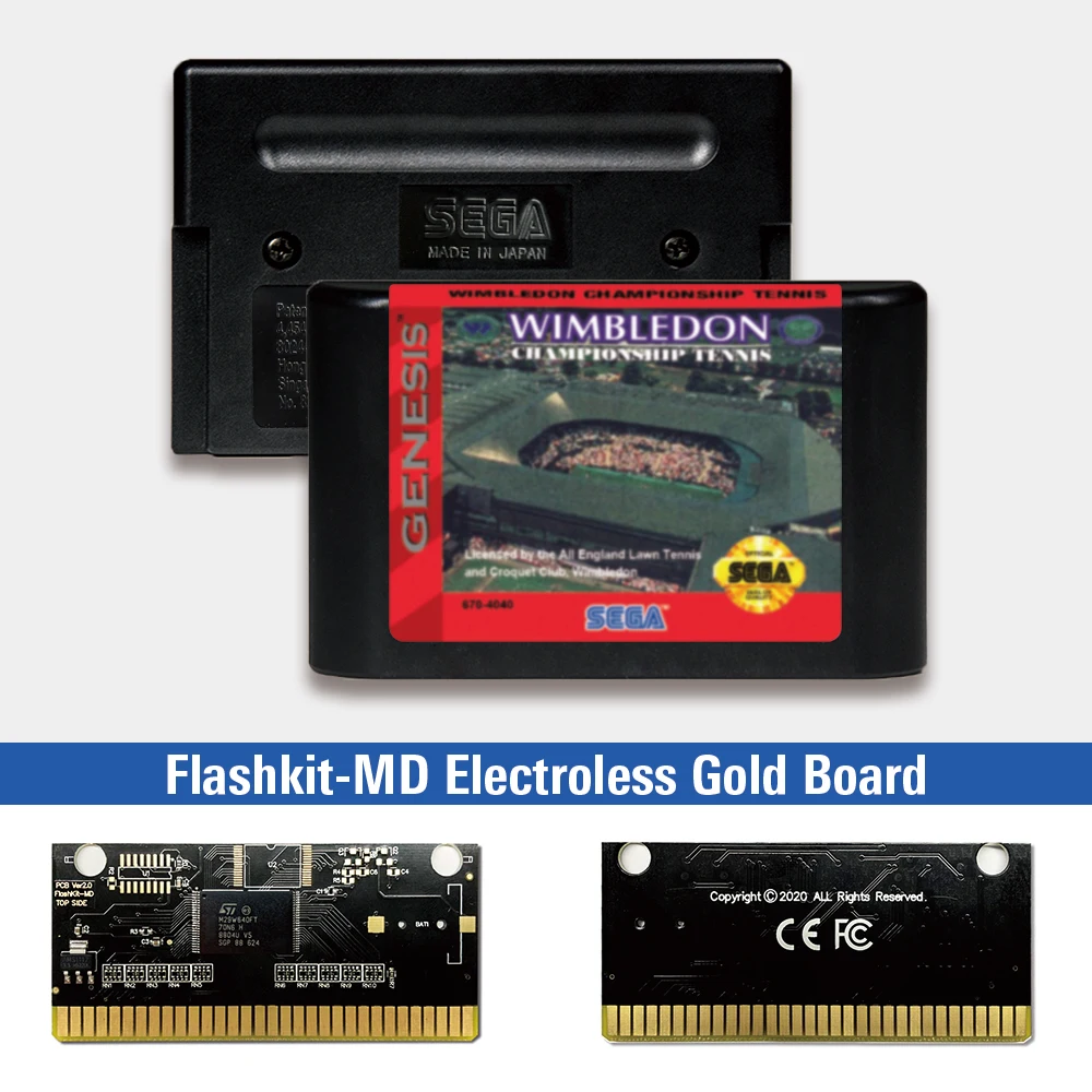 Wimbledon Championship Tennis - USA Label Flashkit MD Electroless Gold PCB Card for Sega Genesis Megadrive Video Game Console |
