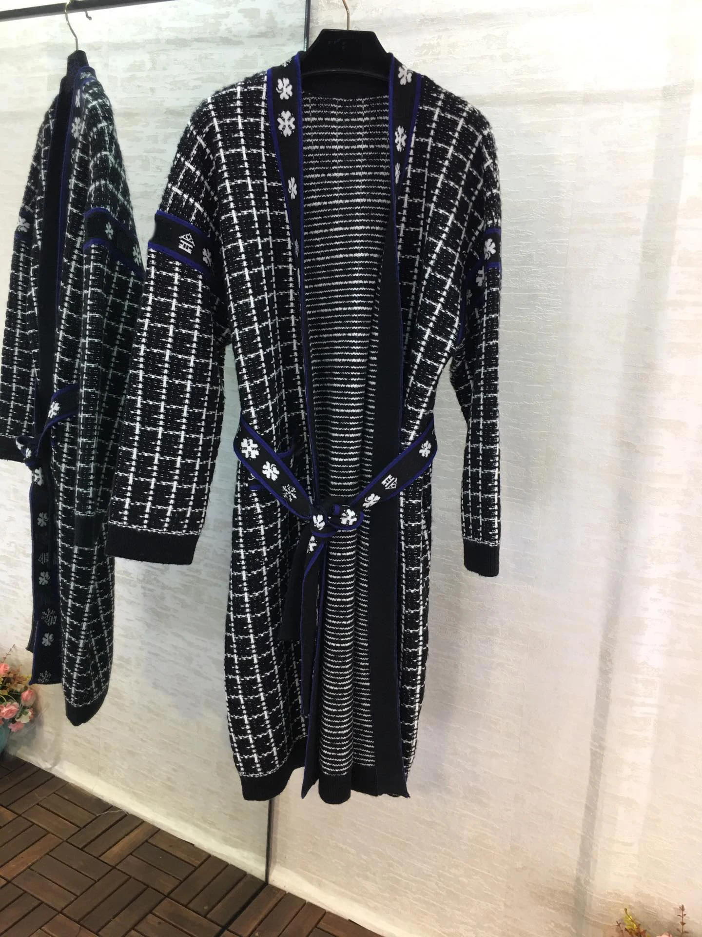 Long Cardigan 11,11 Повседневный свободный шерстяной вязаный кардиган в клетку с узором «гусиная лапка», длинное и Короткое женское пальто - Цвет: Long Cardigan