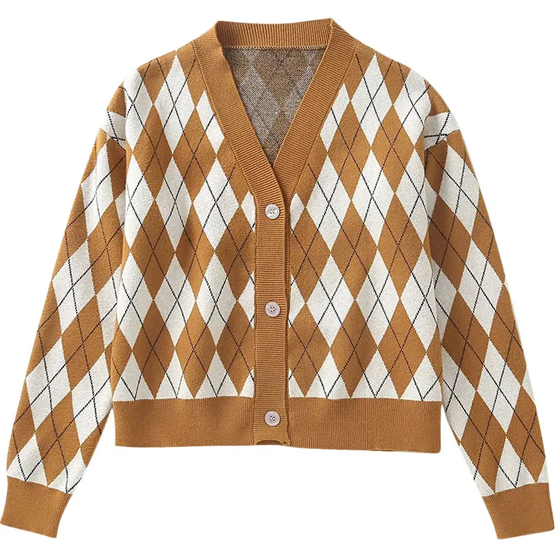 Vintage Chic Loose Brown Argyle Plaid 