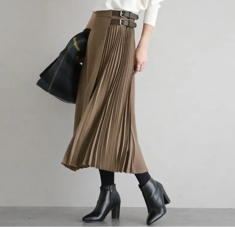 Office Belt Winter Pleated Women Long Skirts Cotton Bandage Jupe Elegant  Faldas Largas Mujer Long Pleated Chiffon Skirt - AliExpress