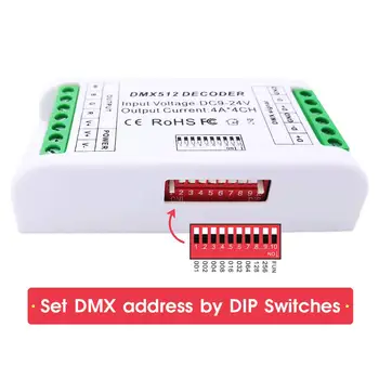 

4 Channel RGBW DMX Decoder,16A RGBW RGB LED Strip Controller DMX 512 Decoder Dimmer Driver For LED Strip Module DC9-24V JK462
