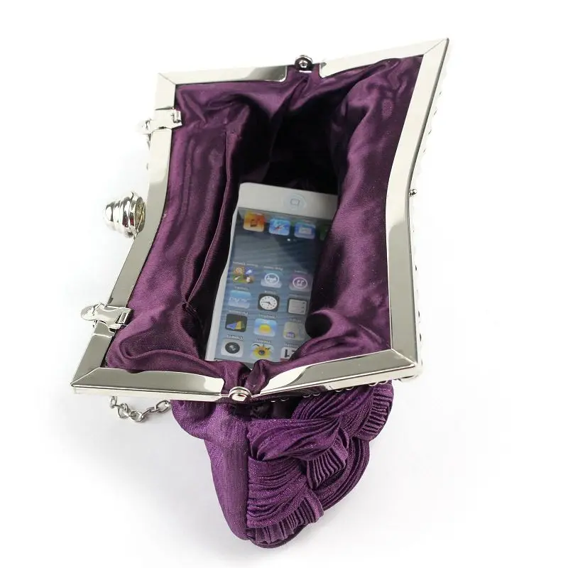 Luxy Moon Purple Rhinestone Braided Soft Clutch Bag InSide View
