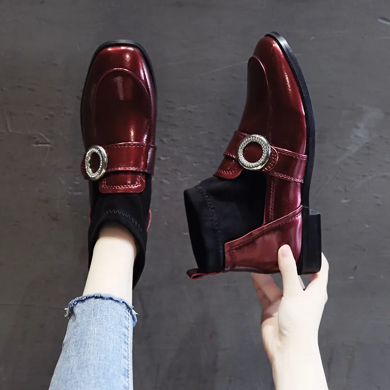 

Network Red Socks Boots Women's 2019 New Style Low Heel Short Boots British Style Small Leather Shoes Versatile Chunky-Heel Squa