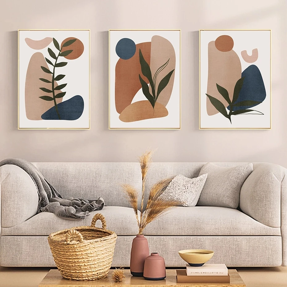 

Abstract Geometric Green Leaf Bohemia Canvas Painting Wall Art Poster Minimalist Print Pictures Sofa Interior Home Decor