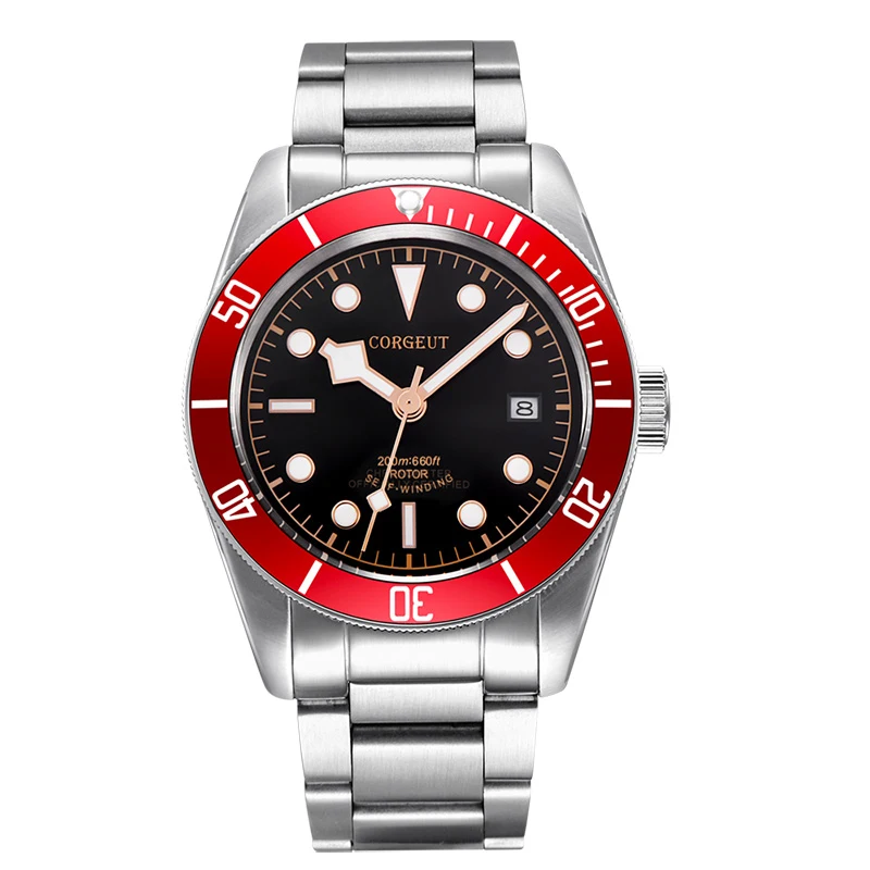 red bezel Corgeut 41 мм Роскошные мужские часы Автоматические военные спортивные часы дайвер светящиеся водонепроницаемые деловые механические наручные часы - Цвет: red bezel