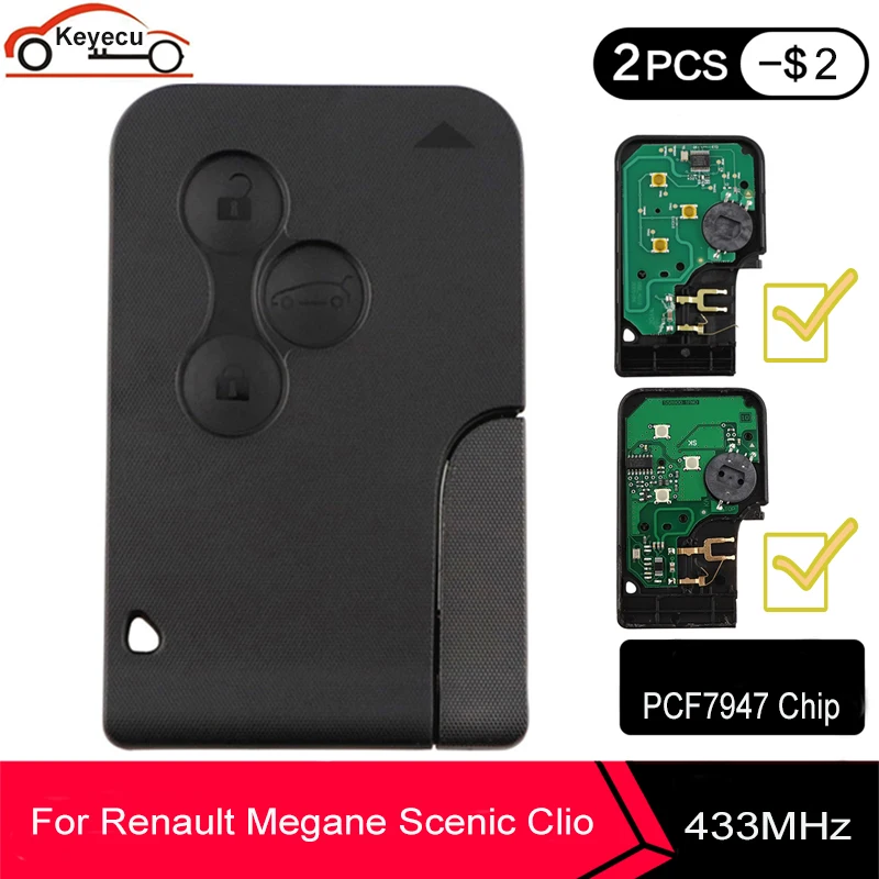 KEYECU ID46 PCF7947 чип для Renault Clio Logan Megane 2 3 Scenic дистанционный ключ кнопки 433 МГц