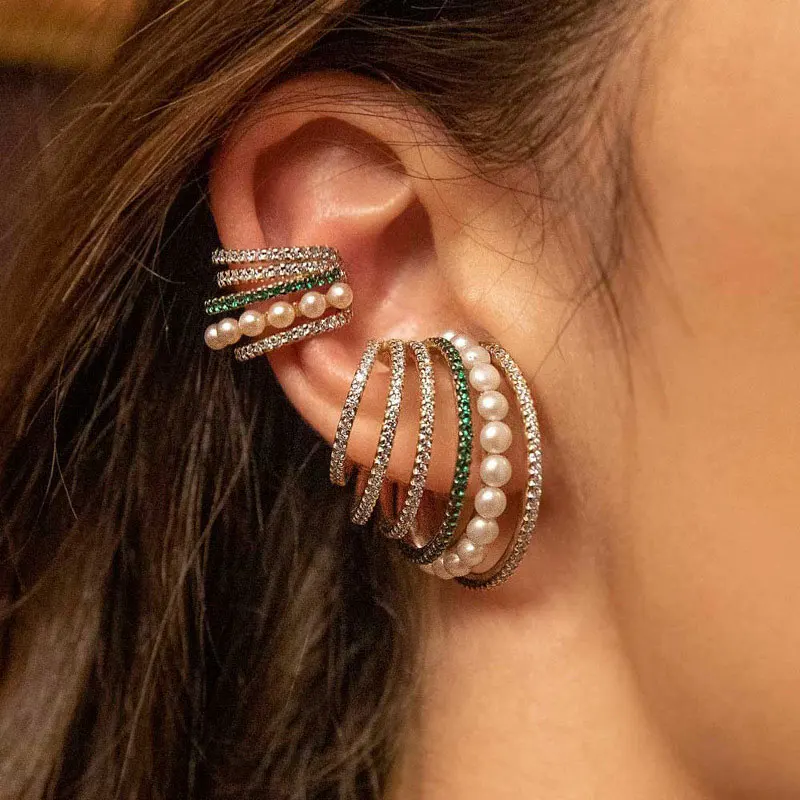 

BOAKO 2020 Wide Ear Cuffs Clip on Earrings for Women Without Piercing Pearl Crystal Cartilage Earcuffs Wedding Ear Clips Jewelry