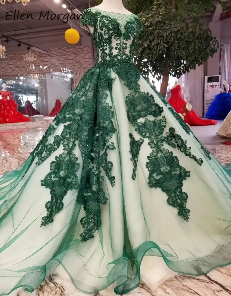 Vestidos De Novia темно-зеленое свадебное платье кружевное элегантное платье с вырезом "лодочка" Бисер Тюль вечерние бальные платья для женщин
