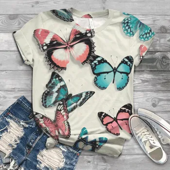 

3D Print Top T-shirt butterfly Print ladies shirts Women's Casual Loose Round Neck Short Sleeve Summer Tops Femme camiseta mujer