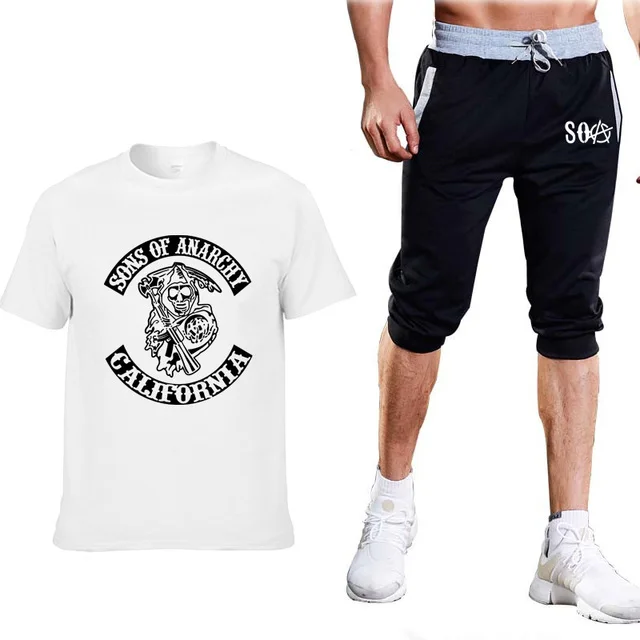 New 2020 Summer for SOA Skull of anarchy the child Printed Casual Crew neck Short Sleeve male T-Shirt+Pants Suit 2Pcs H | Автомобили и