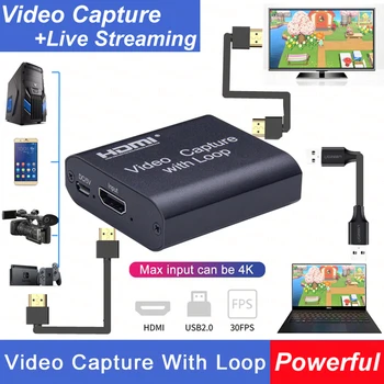 

4K Loop output HDMI video capture card 1080p HD Graphics Capture Card USB 2.0 Recording Box Game Live Streaming video Recorder