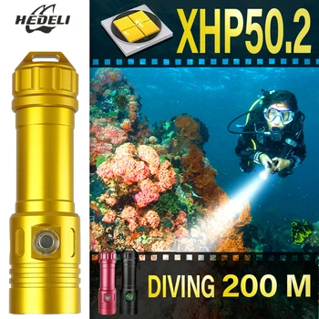 

Professional underwater 200m powerful LED diving flashlight xhp50.2 18650 rechargeable 26650 flashlight torch Led l2 Fill light