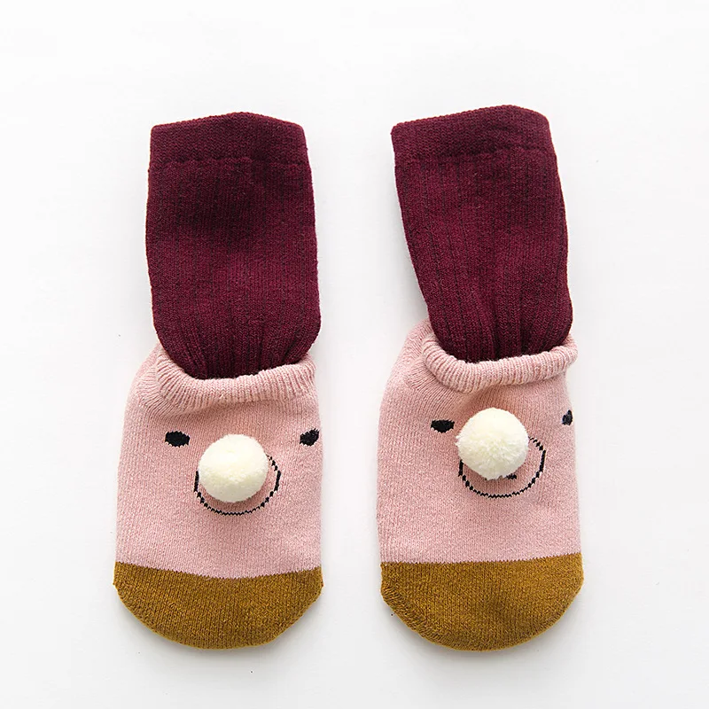 DMROLES/Носки для маленьких девочек; зимние теплые нескользящие носки-тапочки; Мягкие Детские Носки с рисунком; вязаные хлопковые уличные детские высокие носки - Color: a4