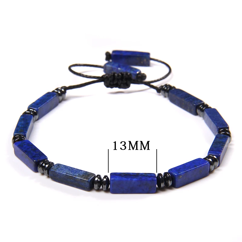 Trendy Men's Bracelet Braid Square Tube Shape Natural Bloodstone Beads Bracelet - Image 3