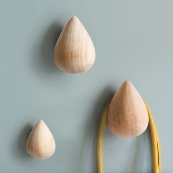 

Wood Wall Hanger Chic Water Drop Bathroom Door Coat Hat Single Hook Holder Home Storage Hooks Home Decoration