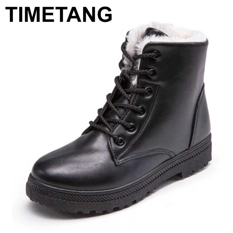 

TIMETANGWomen Ankle Boots Winter Warm Snow Boots Women Winter Shoes pu Botas Mujer Waterproof Plush Boots Woman plus size 35-44