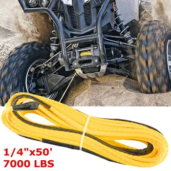 

Yellow Synthetic Winch Rope Line Cable 1/4x50inch 7000 LBs For ATV UTV SUV 4WD Car Off-road