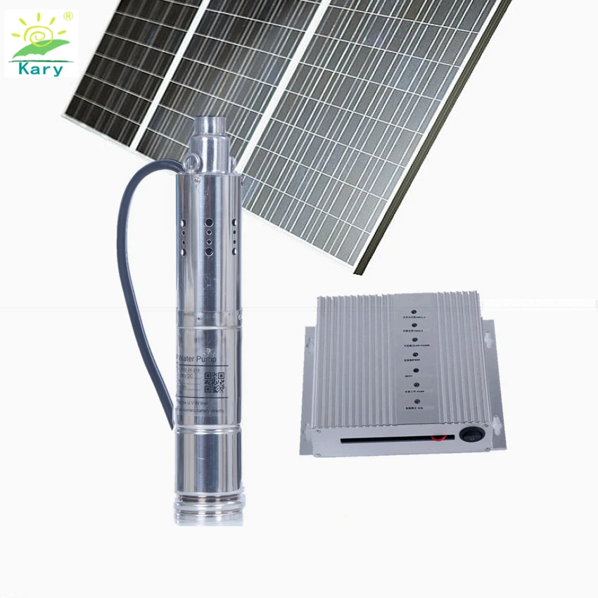 

Kary 3 inches max lift 30m 2M3/H flow rate solar pump,24v 36v DC brushless submersible screw solar pump external MPPT controller