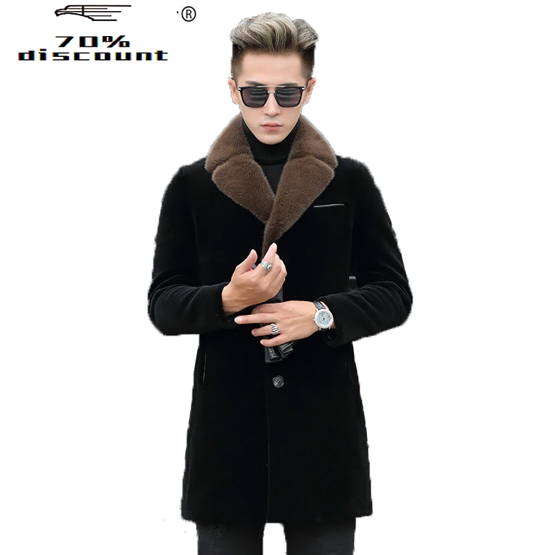 

Real Fur Coat Men Clothes Winter Mink Fur Collar Sheep Shearling Men's Down Jacket Wool Fur Coat ML-DAF98003 KJ2289