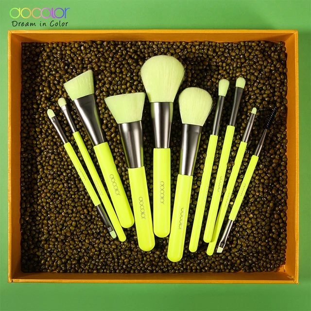 Docolor Professional 10Pcs Makeup Brushes Hair Synthetic Cosmetics Neon Brush Powder Foundation Eyeshadow Make Up Brushes Set 4