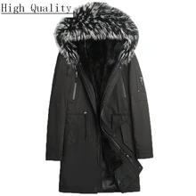 Мужская шуба из натурального меха норки, мужская зимняя куртка, Воротник из меха енота, длинная теплая Роскошная парка BL18060 KJ1532