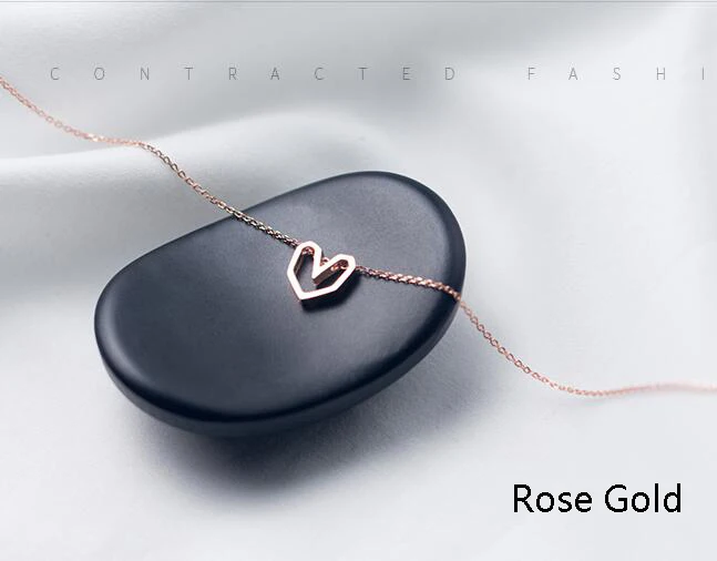 Trusta Женская мода 925 пробы серебряные ювелирные изделия полые сердце кулон короткое 40 см ожерелье милый подарок девушки леди DS302 - Окраска металла: Rose Gold