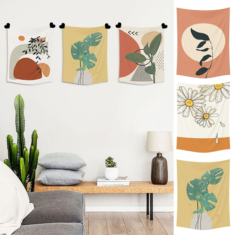 Small Fresh Tapestry Plant Printing Decorative Hanging Cloth Simple Wall Paintings Bedroom Decor Background | Дом и сад