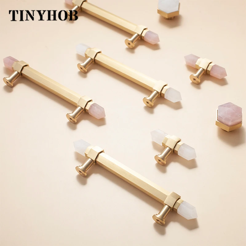 poignees de meuble en cristal naturel et en laiton pour placard quincaillerie luxe 02