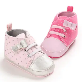 

Kuulee Baby Toddler Soft Sole Flat Shoes Polka Dot Bowknot Magic Sticker Infant Girl Flat Shoes