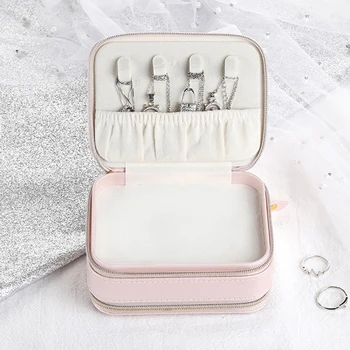 

PU Multi-function Portable With Mirror Jewelry Box Stud Earrings Storage Case Necklace Pendant Bracelet Ring Organiser Zipper