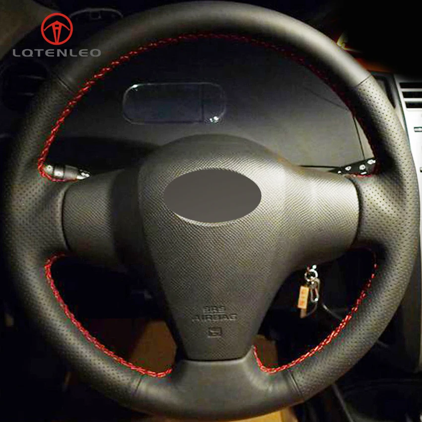 

LQTENLEO Black Genuine Leather Hand-stitched Car Steering Wheel Cover for Toyota RAV4 2006-2012 Vios 2008-2013 Yaris 2007-2011