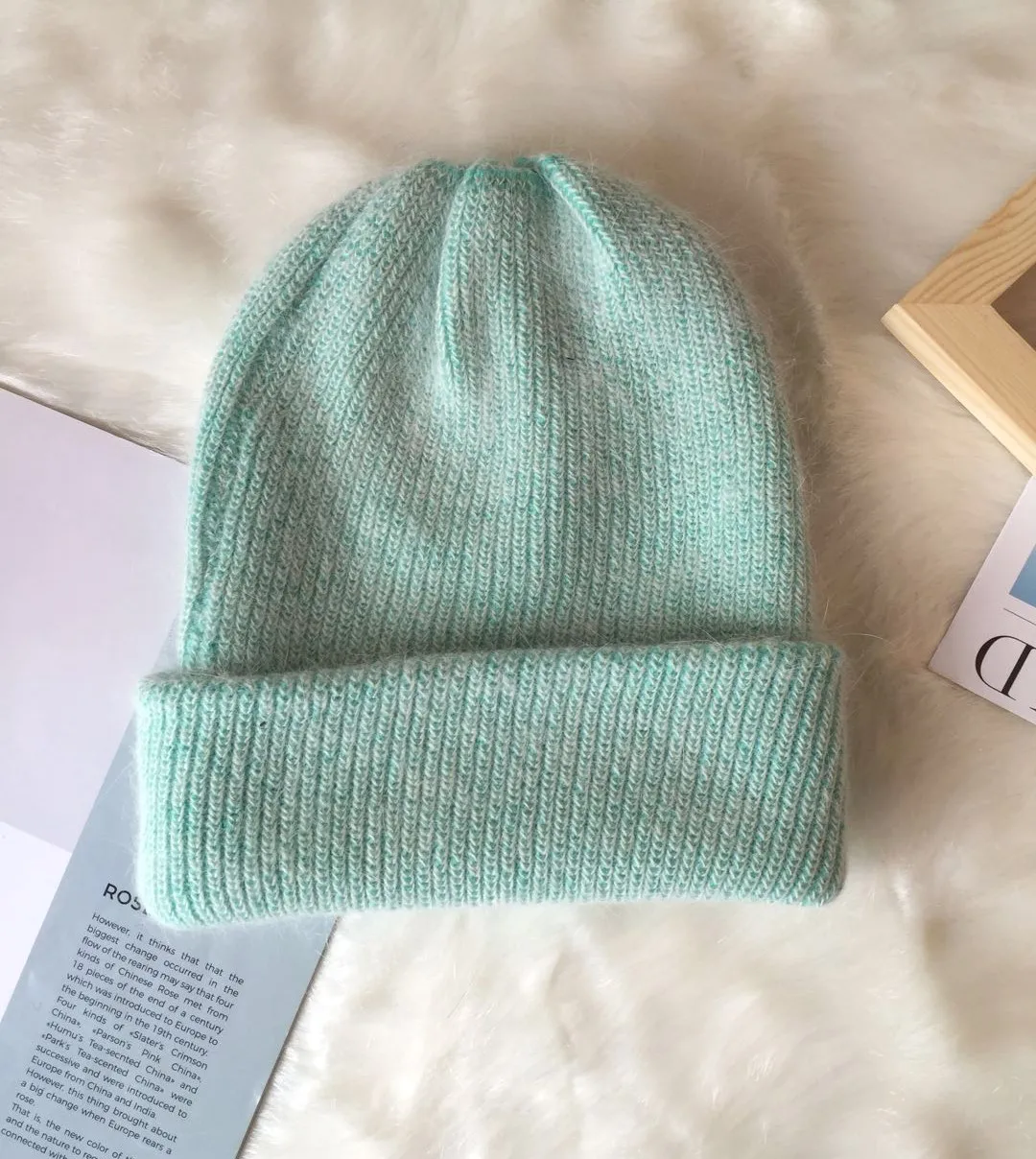 Women Winter Hat Knitted Beanie Hat Cashmere Knitted Hats for Women Cap Winter Autumn Rabbit Fur Ladies Solid Beanies Bonnet