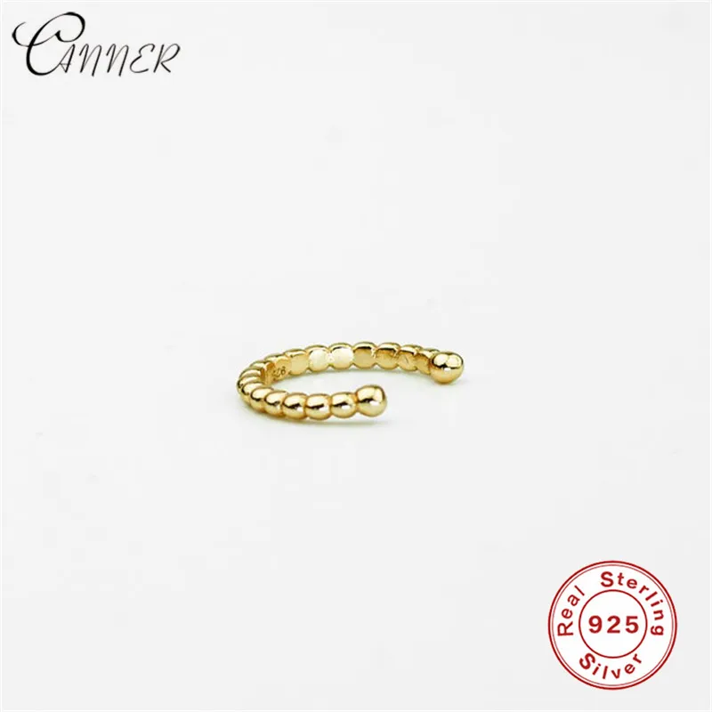 gold 1pc CANNER 925 пробы серебряные тонкие серьги-манжеты для женщин бисер «геометрическая фигура» клипсы для ушей серьги-манжеты минималистичные ювелирные изделия - Окраска металла: gold 1pc