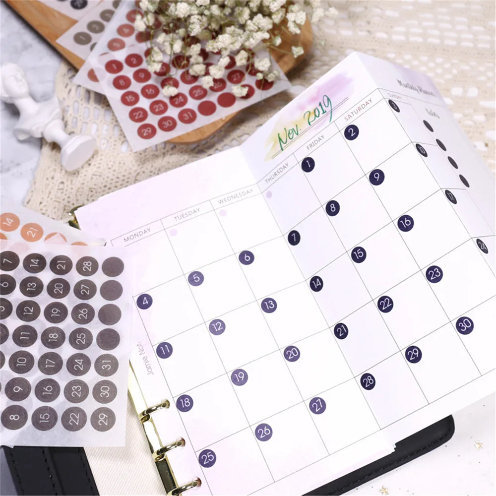 12sheets Round Number Date Label Sticker Year Planner Colorful 365 Daily Days Stickers Stationery Agenda Diary Journal Stickers