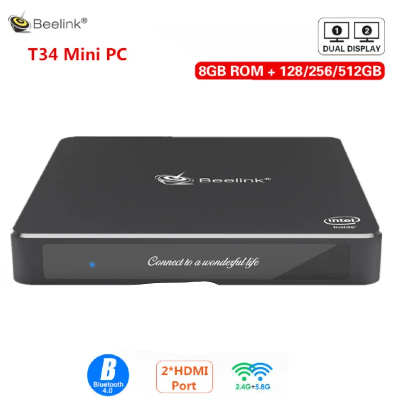 Мини-ПК Beelink Gemini T34 win10 без вентилятора intel N3450 8 Гб 128/256/512 ГБ SSD 1000 Мбит/с BT 4 0