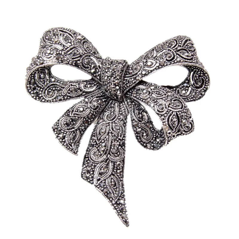 

Vintage Rhinestone Bow Brooches for Women Black Bowknot Brooch Pin Fashion Jewelry Coat Accessories Elegant Style