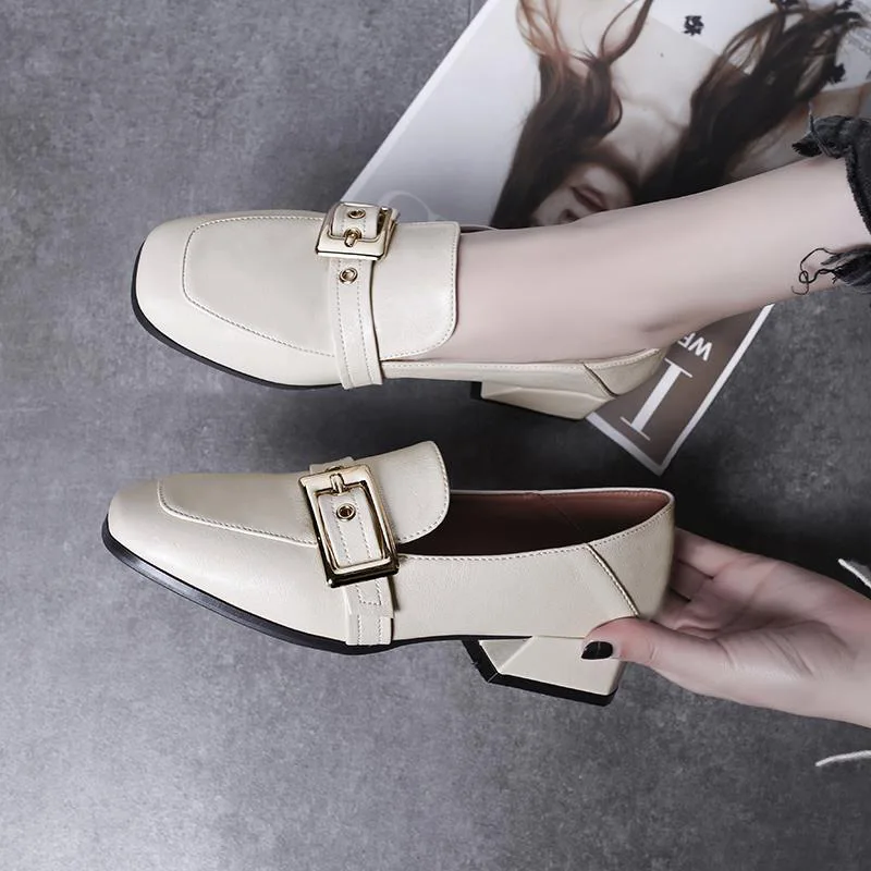 

Chunky-Heel Small Leather Shoes Women's INS Fashion 2019 New Style Autumn Retro Semi-high Heeled Versatile WOMEN'S Shoes Low Hee