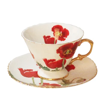 

White Coffee Cup Ceramic Tea Cup Flower Printing Royal Bone China Romantic Wedding Cup Saucer Tazas De Cafe Afternoon Tea E5BD