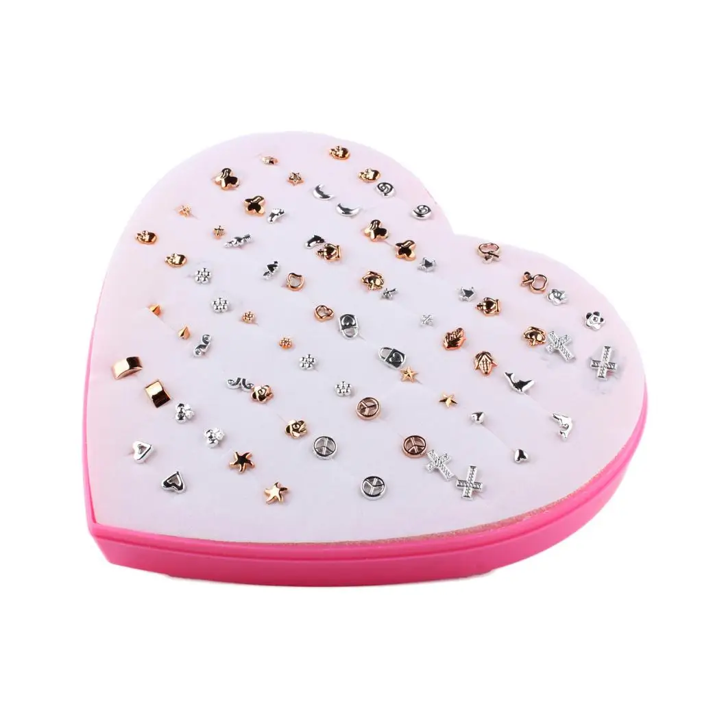 36 Pairs per Box Assorted Styles Stud Earrings silver color Gold Plant ,Animal, Planes,Hearts,Stars Bulk for Women Girl 