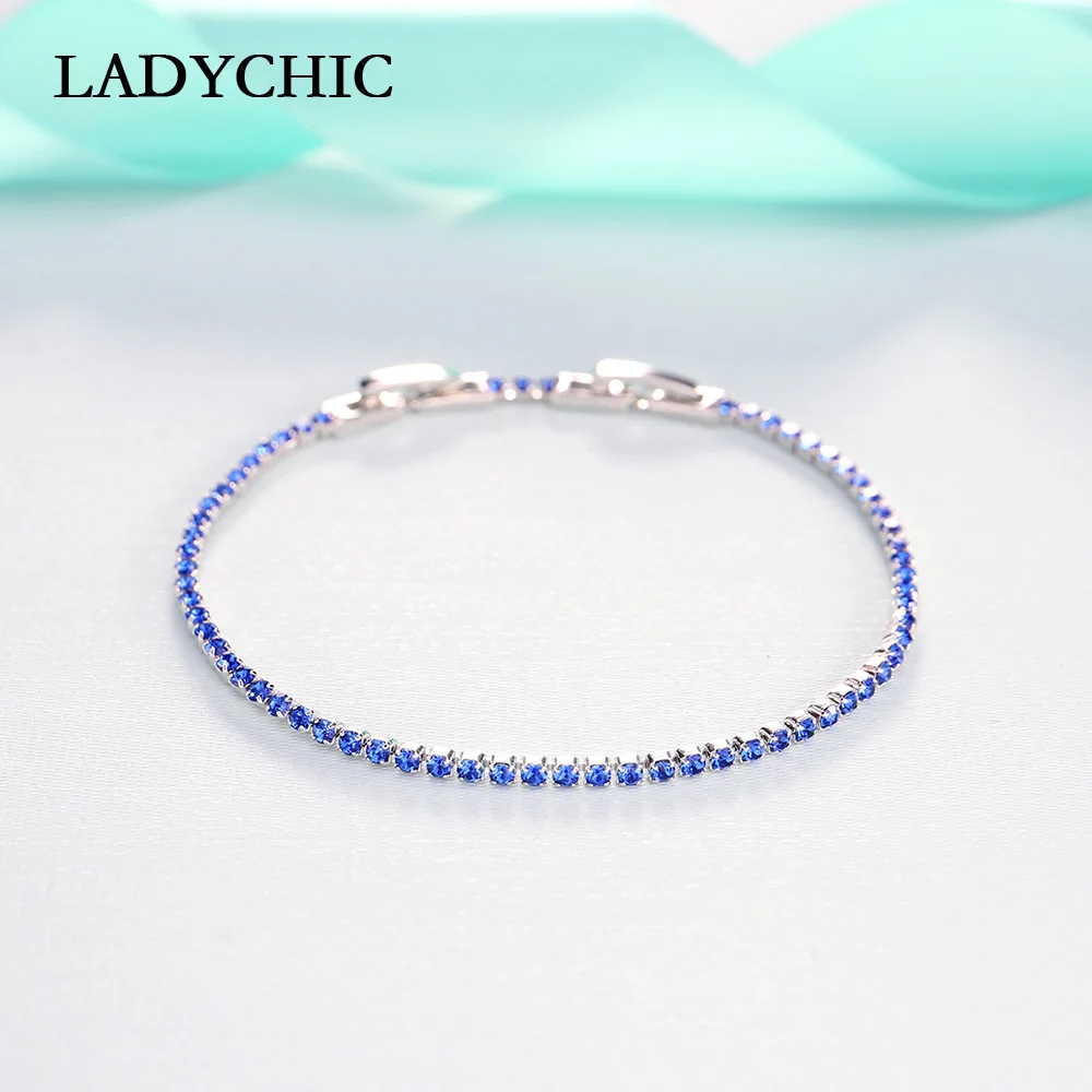 Женские узкие теннисные браслеты LADYCHIC 3 цвета голубые зеленые черные с