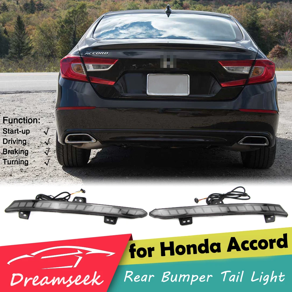 Smoke Lens Rear Bumper Tail Light for Honda Accord 2018 2019 2020 LED Reflector Brake Lamp Mustang Style w/ Dynamic Turn Signal |