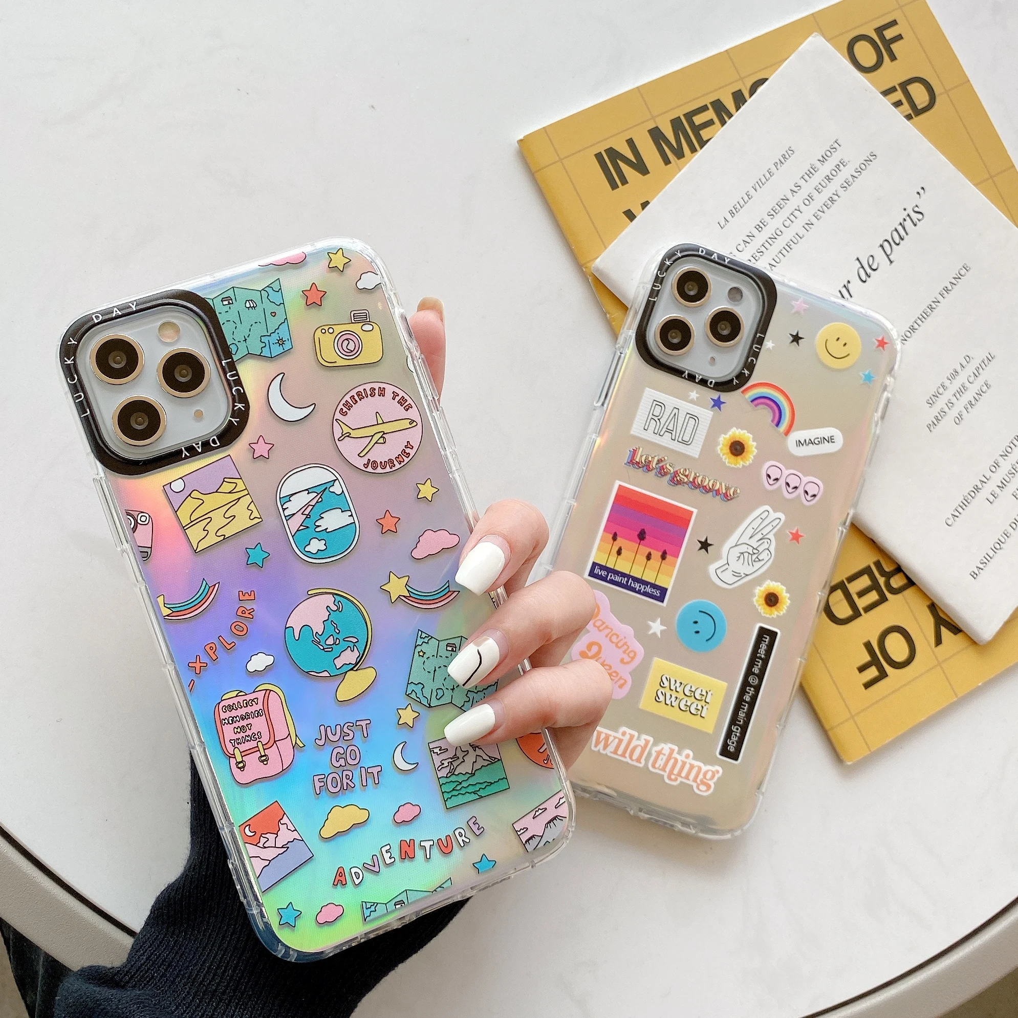 Fashion Ins Laser Rainbow Photo Smile Phone Case For Iphone 7 8 Plus 11 12 Pro X Xs Max Xr Earth Plane Lens Protection Cover | Мобильные