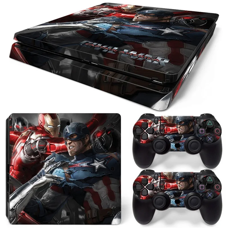 Marvel Iron Man Captain America Vinyl Skin Sticker for PS4 Slim Console and 2 Controllers Decal Cover Game Accessories 