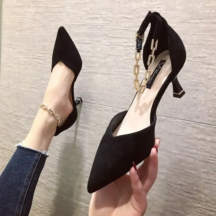 

2020 Summer Versatile New Style Hallow Closed-toe Sandals Online Celebrity Man-made Diamond French High Heel Shoes Thin Heeled P