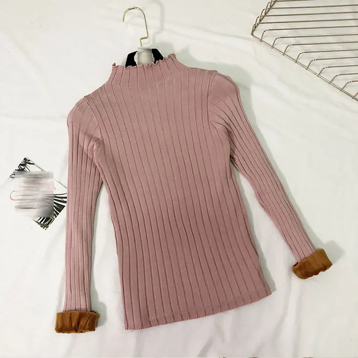 Зимний теплый утолщенный свитер, женская короткая водолазка, вязаный пуловер, плюс бархатный утолщенный свитер, повседневный женский джемпер