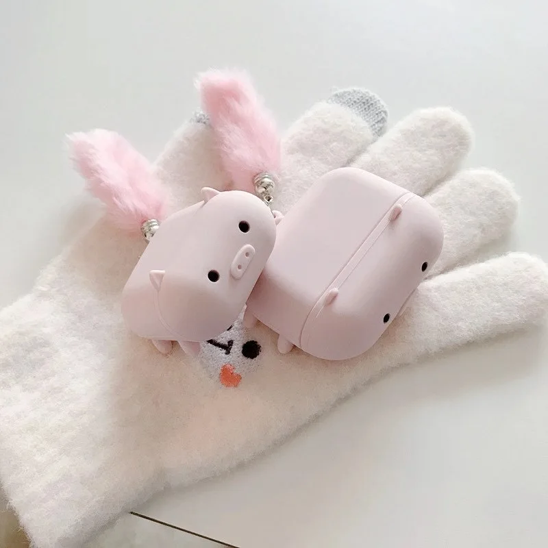Милый забавный плюшевый чехол с хвостом розовой свиньи лисы для Apple AirPods 2 Мягкий