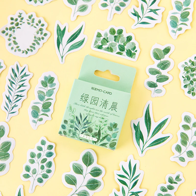 45 Pcs/Box Green plant Leaves mini paper sticker package DIY diary decoration album scrapbooking | Дом и сад